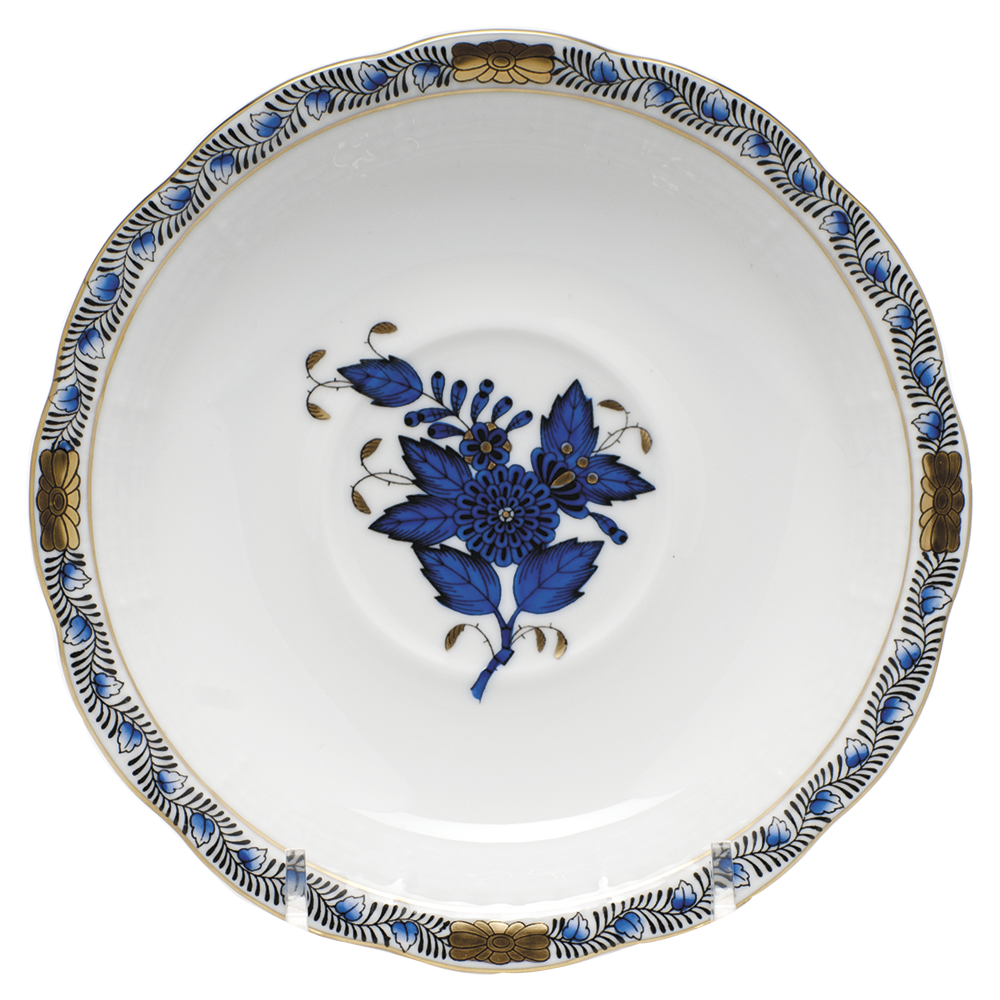 Chinese Bouquet Black Sapphire Tea Saucer 6"d - Black Sapphire