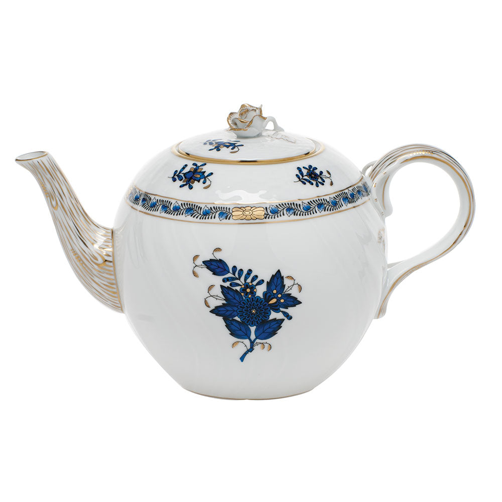 Herend Chinese Bqt Black Sapphire Tea Pot W/rose (36 Oz) 5.5"h - Black Sapphire