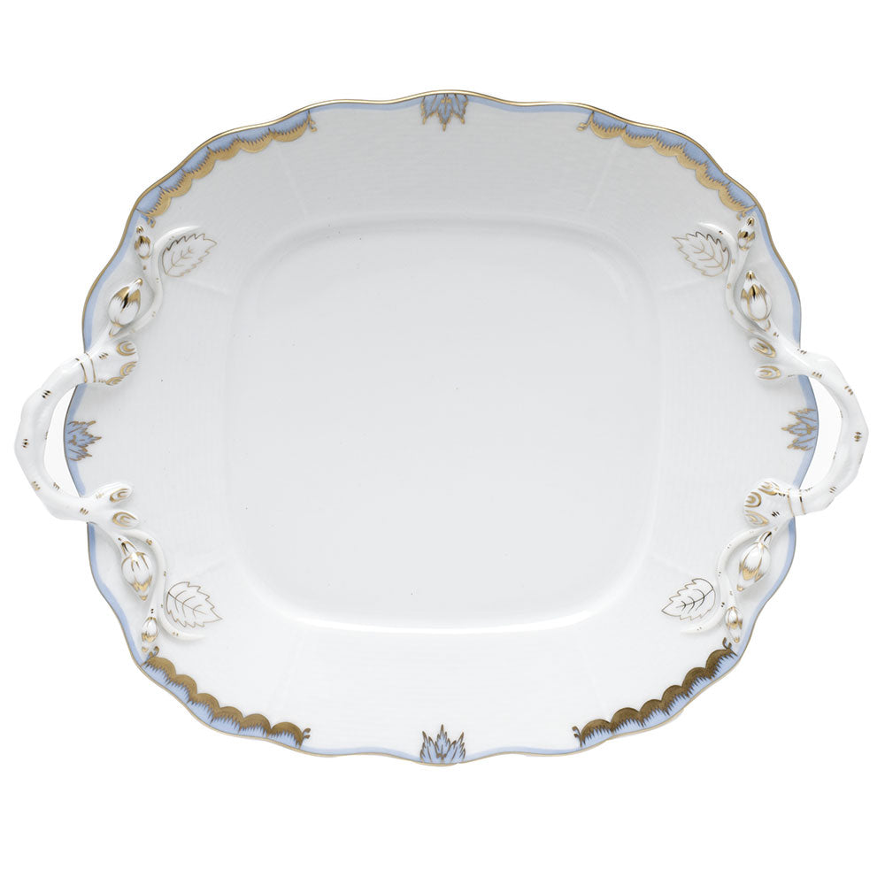 Herend Princess Vict Light Blue Square Cake Plate W/handles 9.5"sq - Light Blue