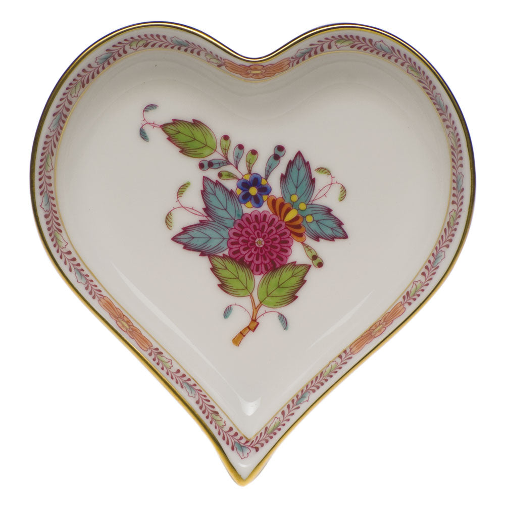 Herend Chinese Bouquet Multicolor Small Heart Tray 4"l X 4"w - Multicolor