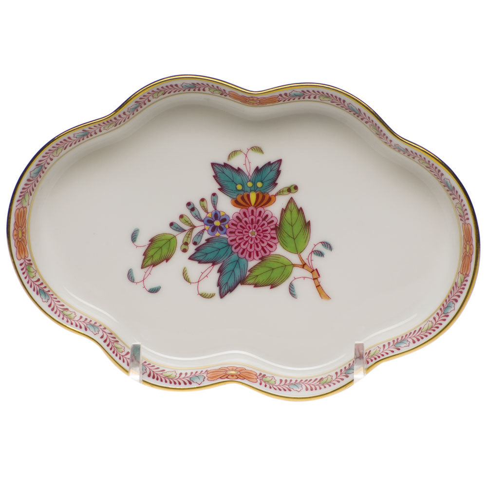 Herend Chinese Bouquet Multicolor Small Scalloped Tray 5.5"l - Multicolor