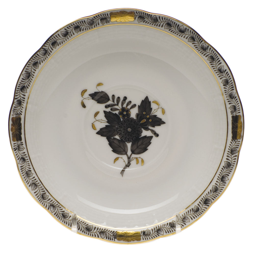 Herend Chinese Bouquet Black Tea Saucer 6"d - Black