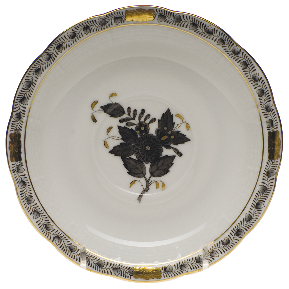 Chinese Bouquet Black Tea Saucer 6"d - Black