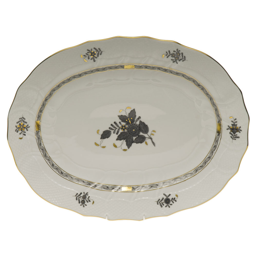 Herend Chinese Bouquet Black Platter 17"l X 12.5"w - Black
