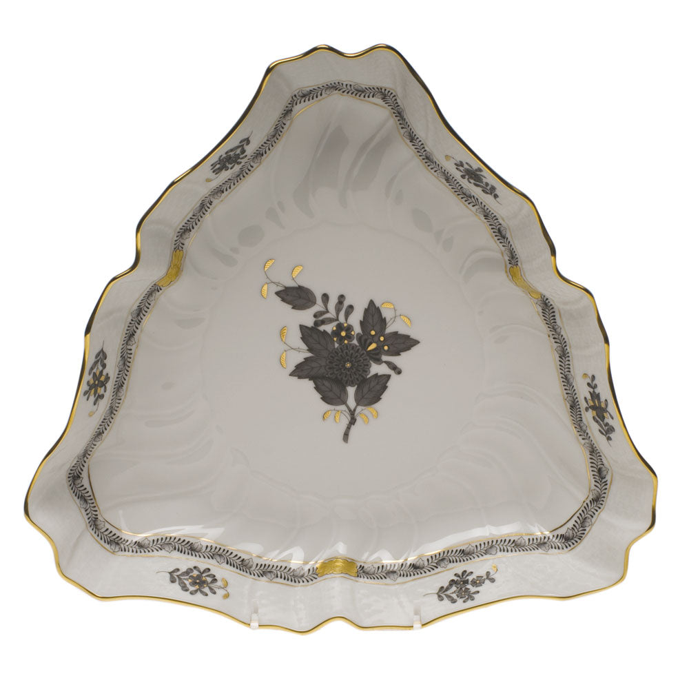 Herend Chinese Bouquet Black Triangle Dish 9.5"l - Black