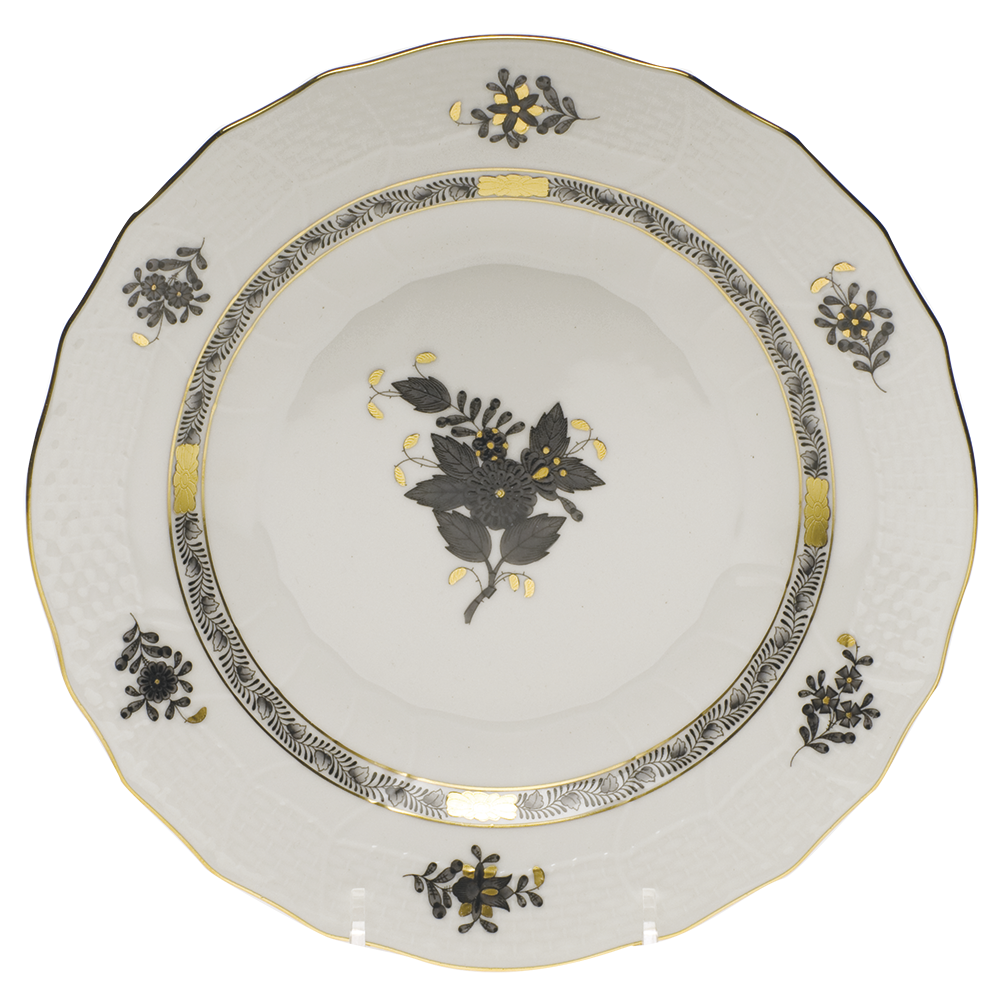 Chinese Bouquet Black Dessert Plate 8.25"d - Black