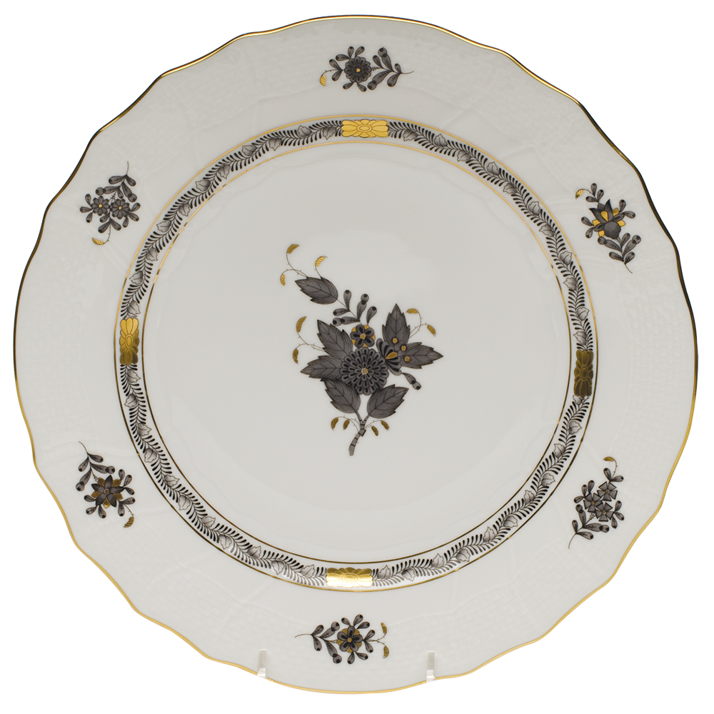 Chinese Bouquet Black Dinner Plate 10.5"d - Black