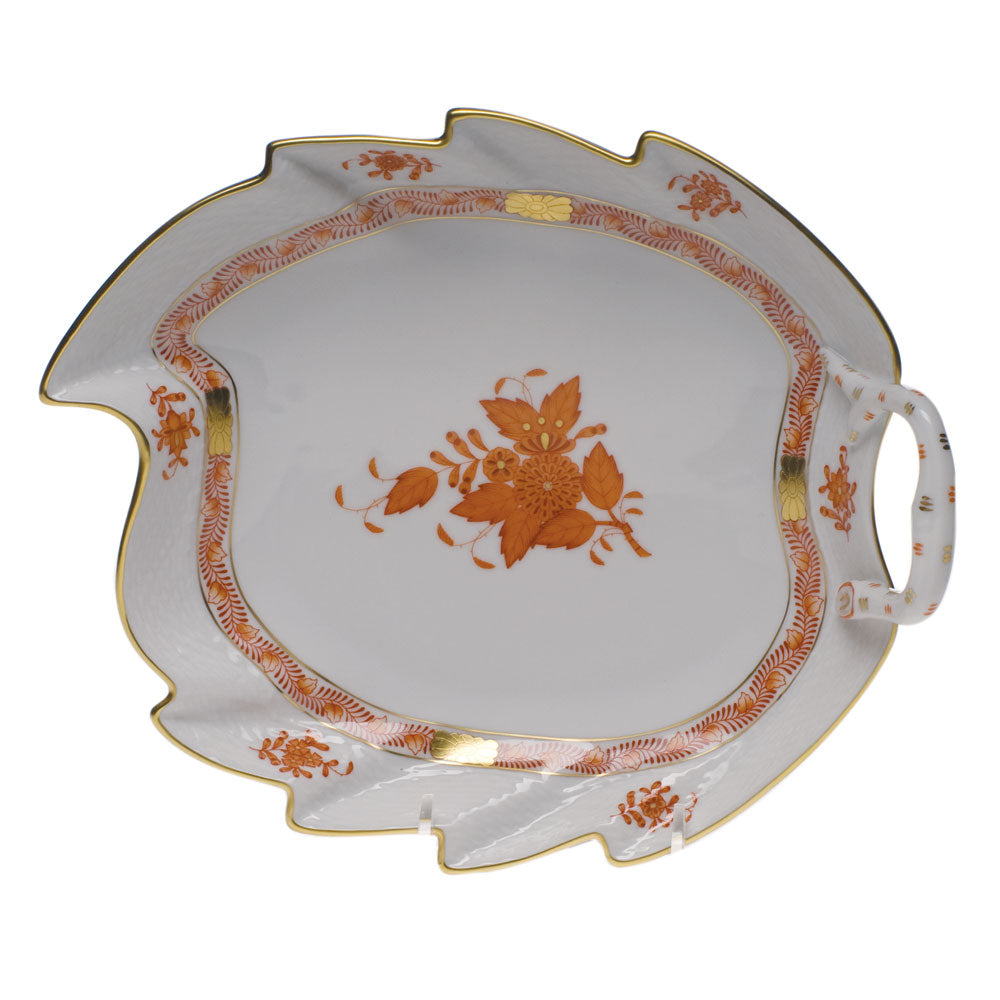 Herend Chinese Bouquet Rust Leaf Dish 9.5"l - Rust