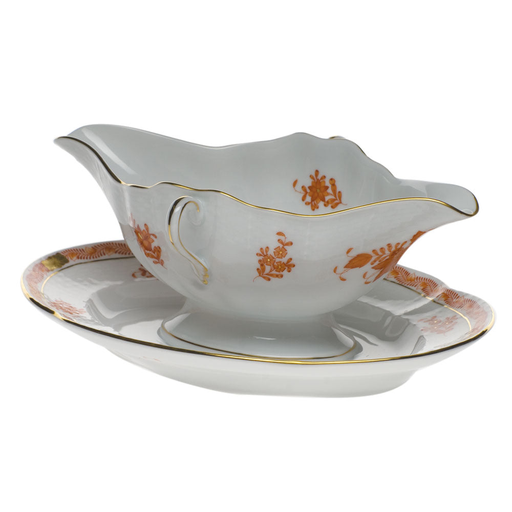 Herend Chinese Bouquet Rust Gravy Boat W/fixed Stand 0.75pt - Rust