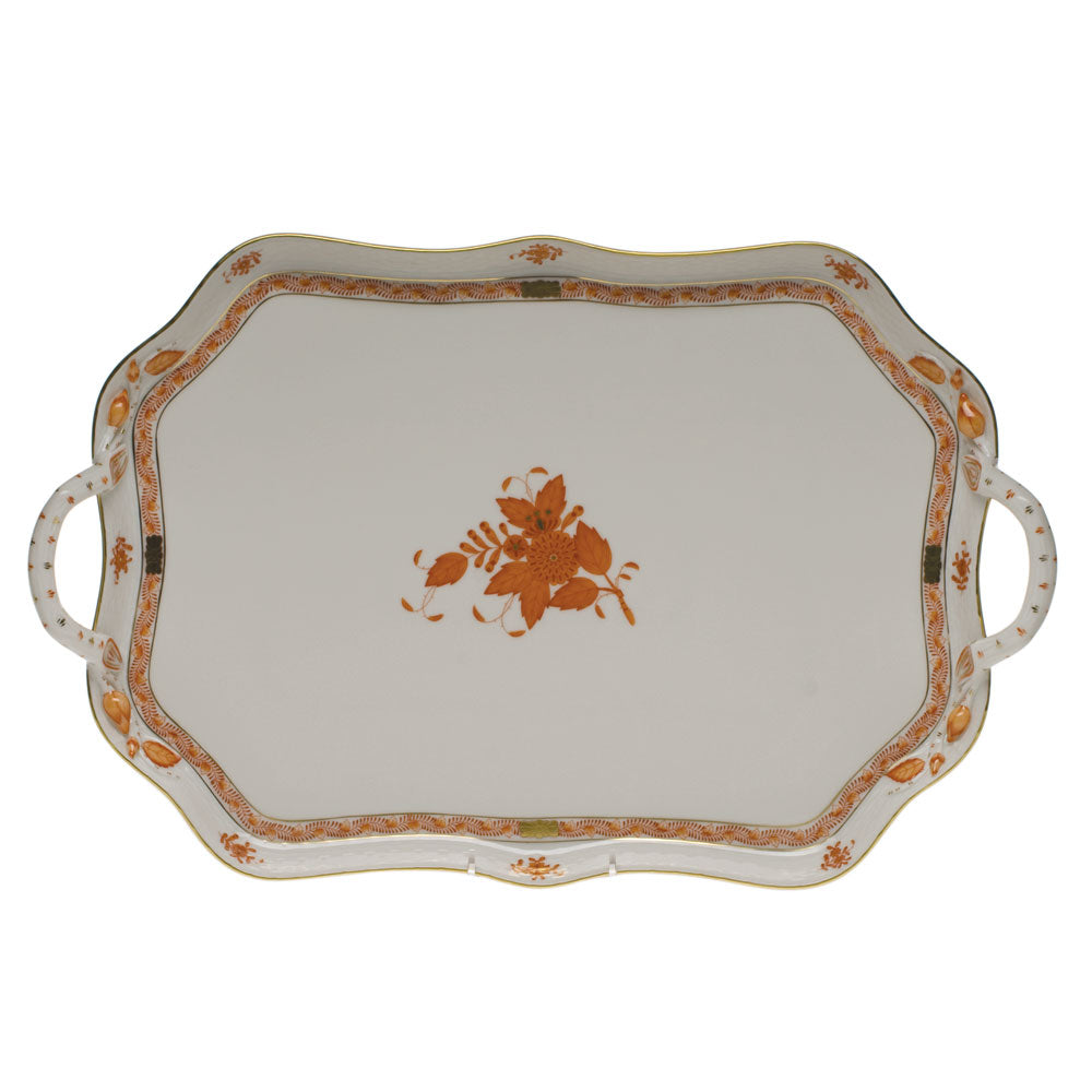 Herend Chinese Bouquet Rust Rec Tray W/branch Handles 18"l - Rust