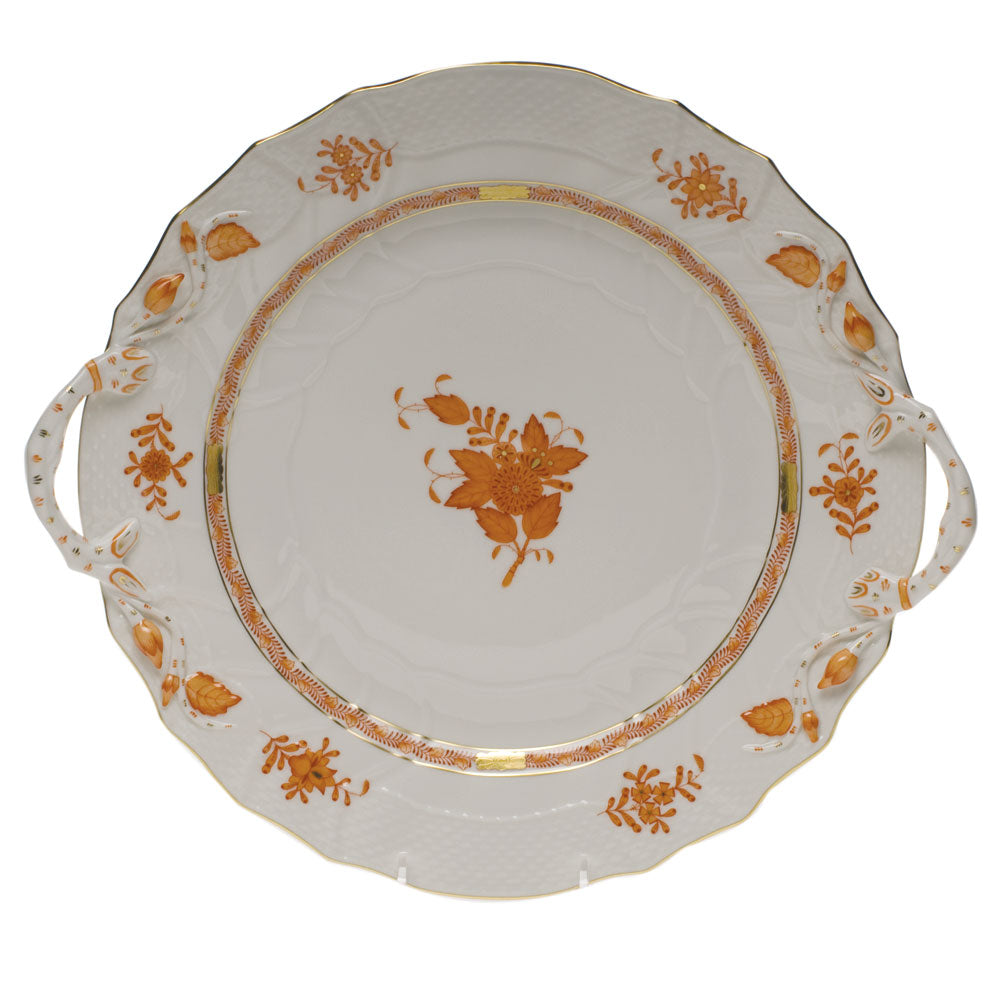 Herend Chinese Bouquet Rust Chop Plate W/handles 12"d - Rust