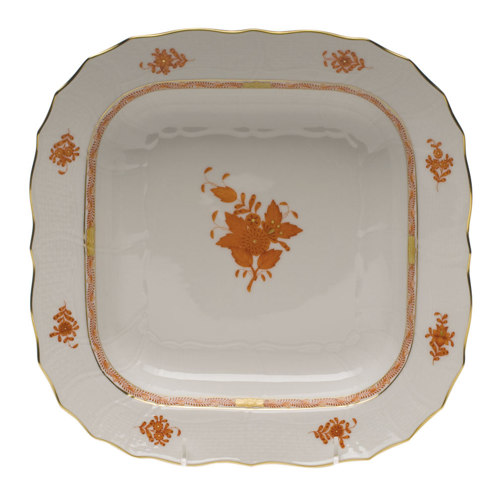 Herend Chinese Bouquet Rust Square Fruit Dish 11"sq - Rust