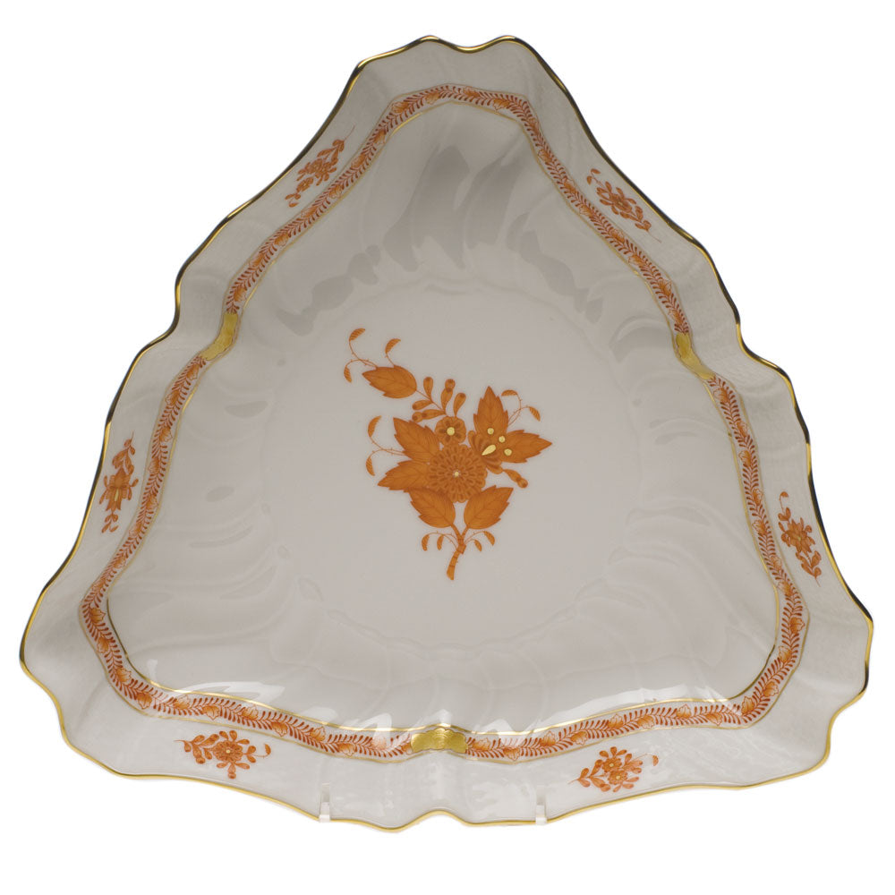 Herend Chinese Bouquet Rust Triangle Dish 9.5"l - Rust