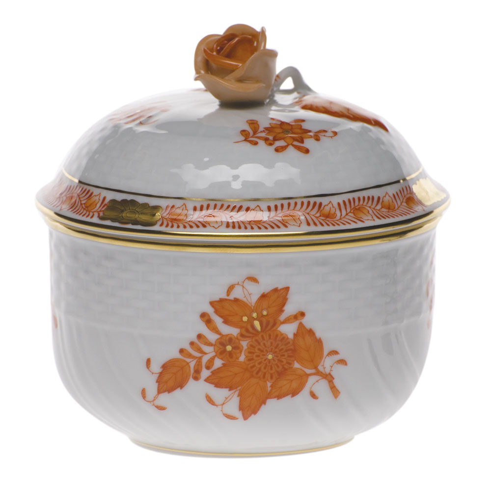 Herend Chinese Bouquet Rust Cov Sugar W/rose (6 Oz) 4"h - Rust