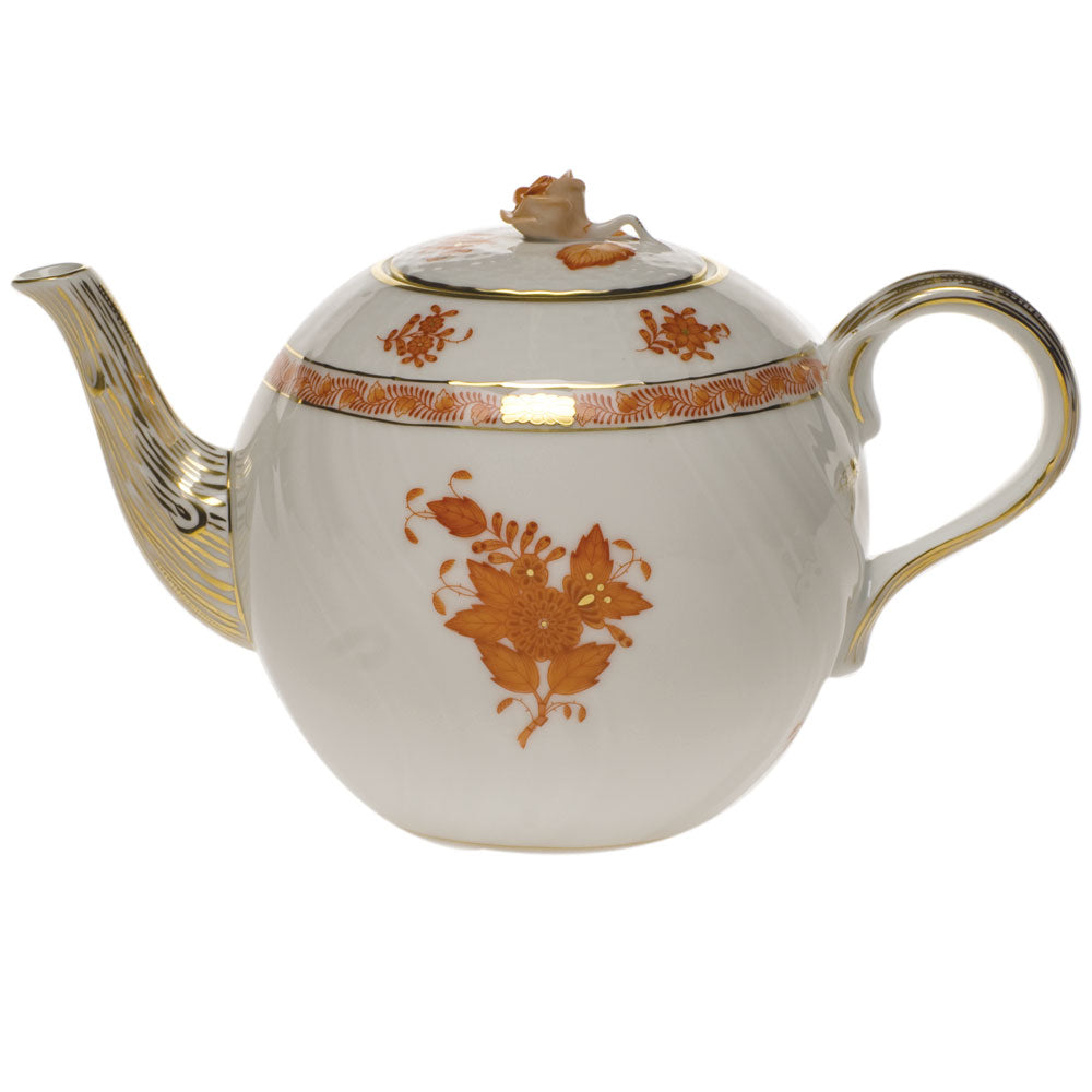 Herend Chinese Bouquet Rust Tea Pot W/rose (36 Oz) 5.5"h - Rust