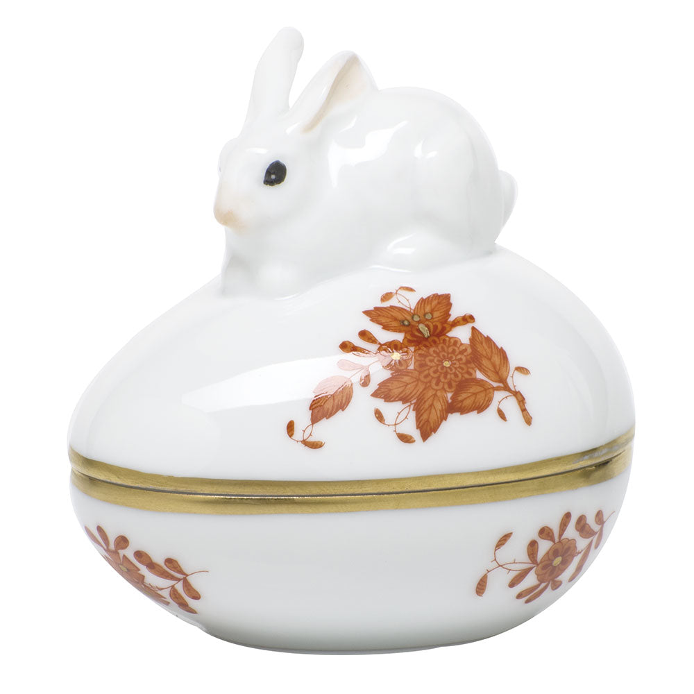 Herend Chinese Bouquet Rust Egg Bonbon W/bunny 3"l X 3"h