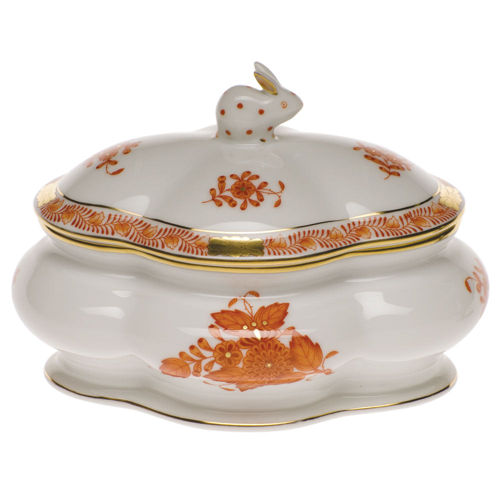 Herend Chinese Bouquet Rust Cov Bonbon W/bunny 5"l X 4"h - Rust