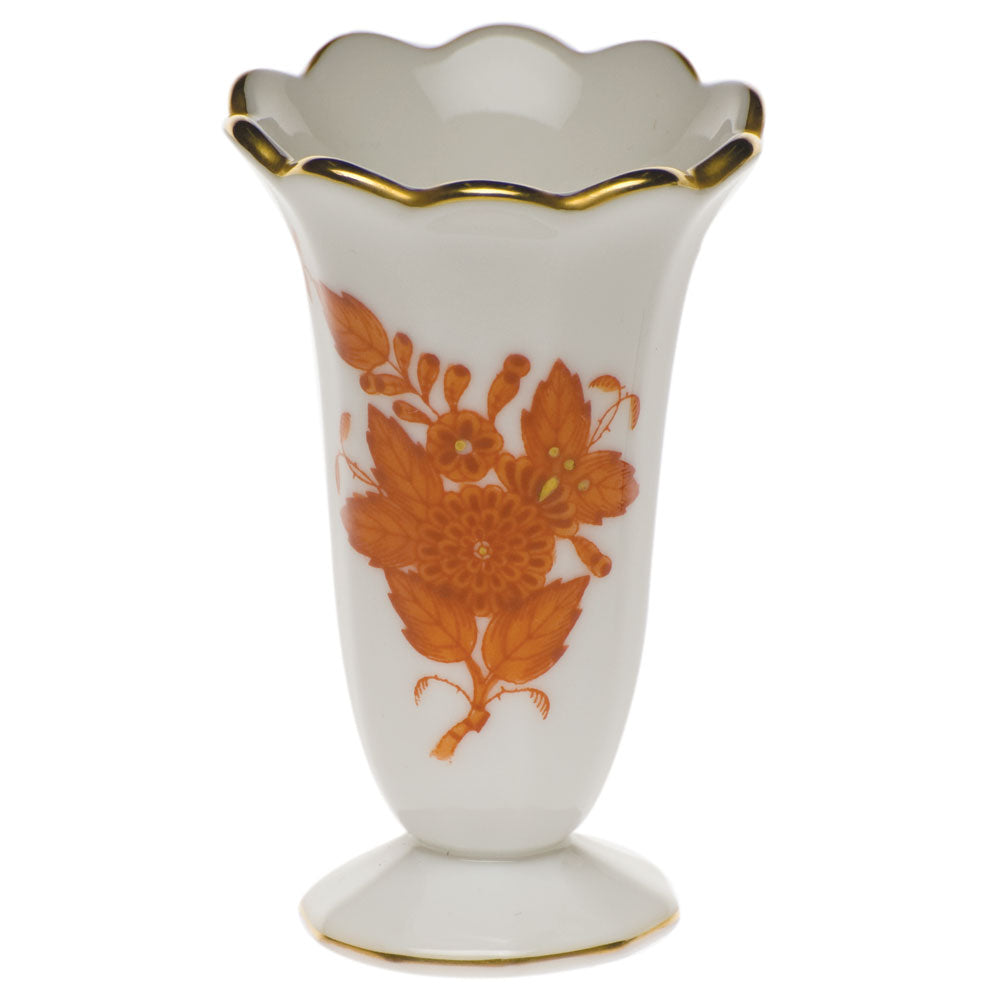 Herend Chinese Bouquet Rust Scalloped Bud Vase 2.5"h - Rust