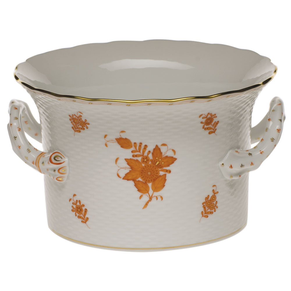 Herend Chinese Bouquet Rust Cachepot W/handles 6.25"h X 10.25"d - Rust