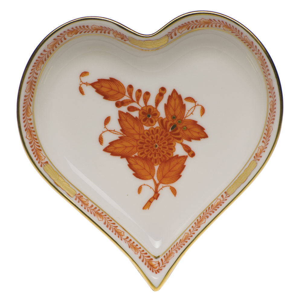 Herend Chinese Bouquet Rust Small Heart Tray 4"l X 4"w - Rust