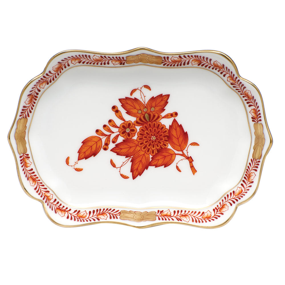 Herend Chinese Bouquet Rust Mini Scalloped Tray 4.25"l X 3"w - Rust
