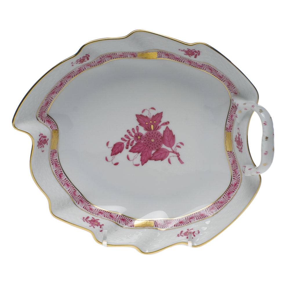 Herend Chinese Bouquet Raspberry Leaf Dish 7.75"l - Raspberry