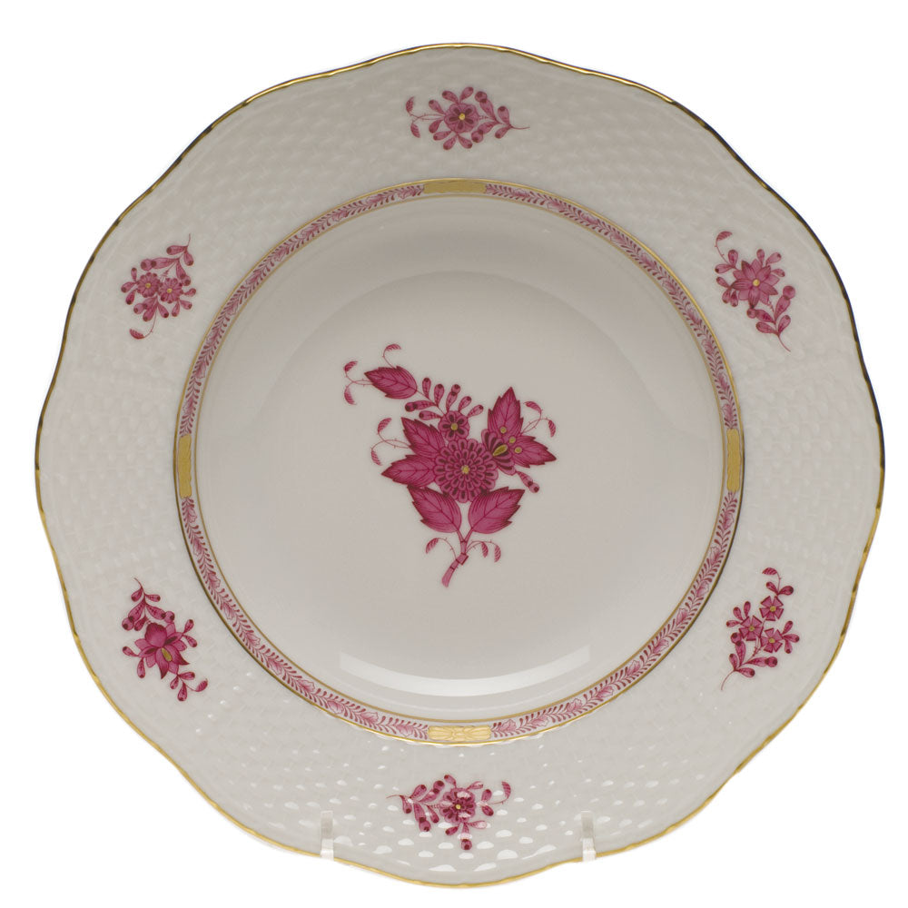 Herend Chinese Bouquet Raspberry Rim Soup Plate 8"d - Raspberry
