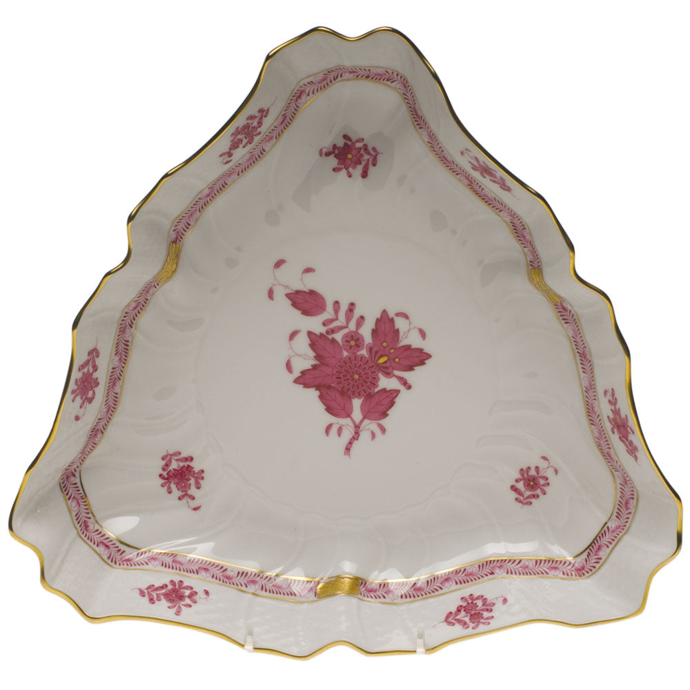 Herend Chinese Bouquet Raspberry Triangle Dish 9.5"l - Raspberry