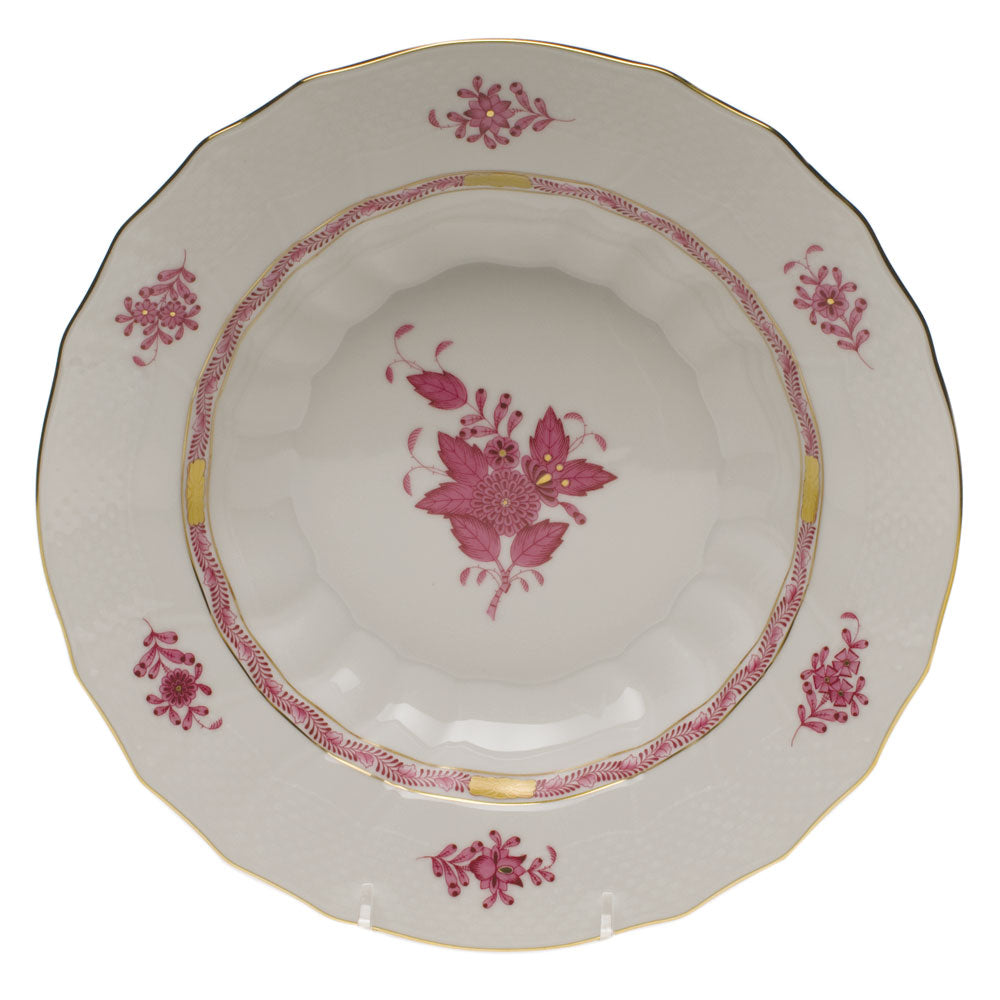 Herend Chinese Bouquet Raspberry Rim Soup 9.5"d - Raspberry