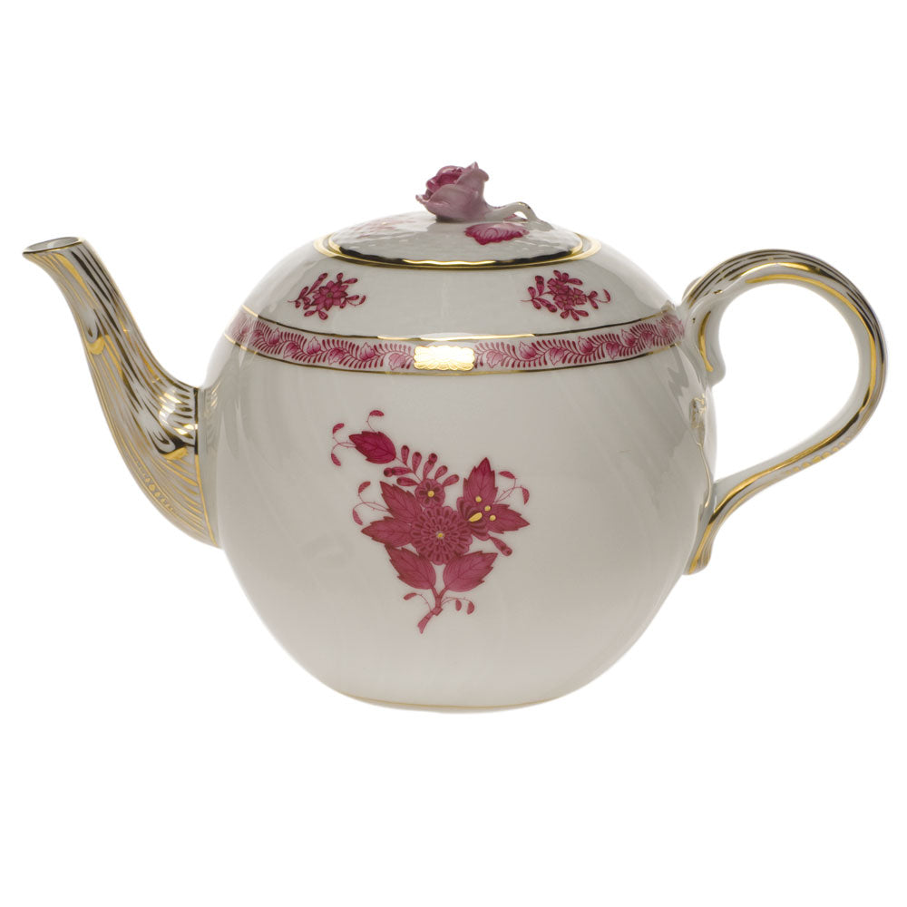 Herend Chinese Bouquet Raspberry Tea Pot W/rose (36 Oz) 5.5"h - Raspberry