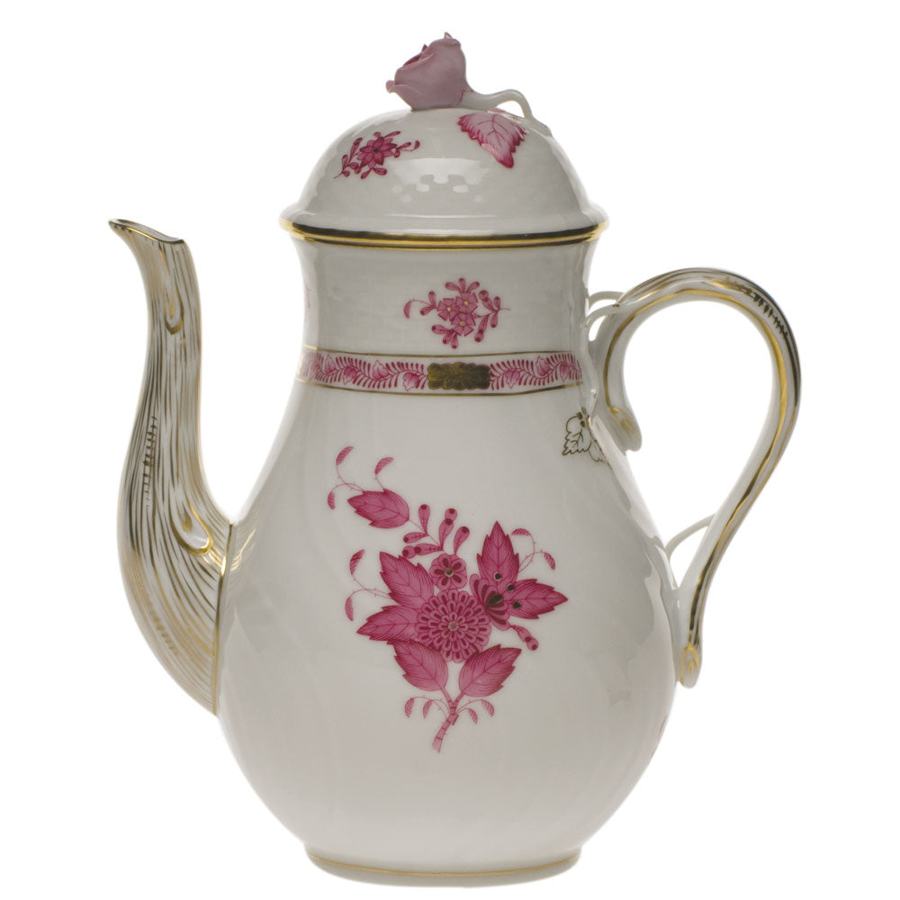 Herend Chinese Bouquet Raspberry Coffee Pot W/rose (36 Oz) 8.5"h - Raspberry