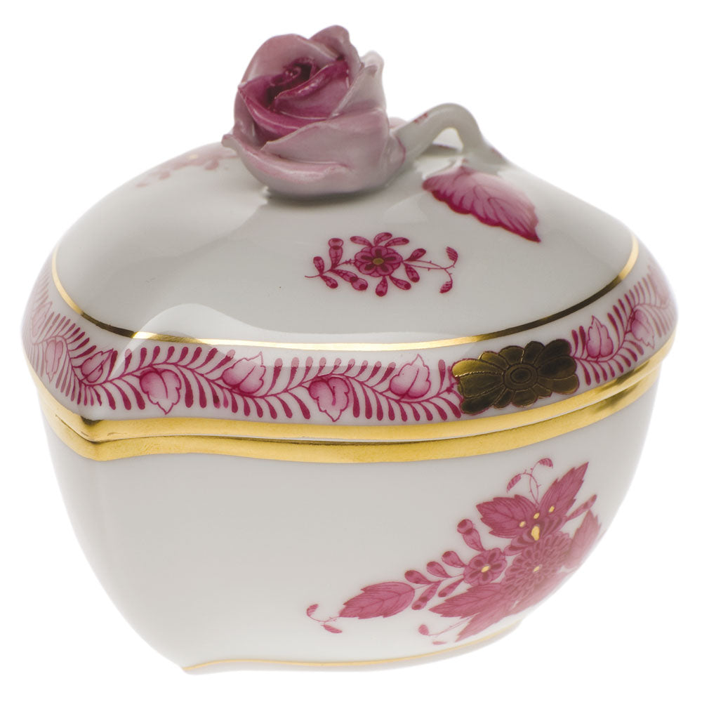 Herend Chinese Bouquet Raspberry Heart Bonbon W/rose 3"l X 2"h - Raspberry