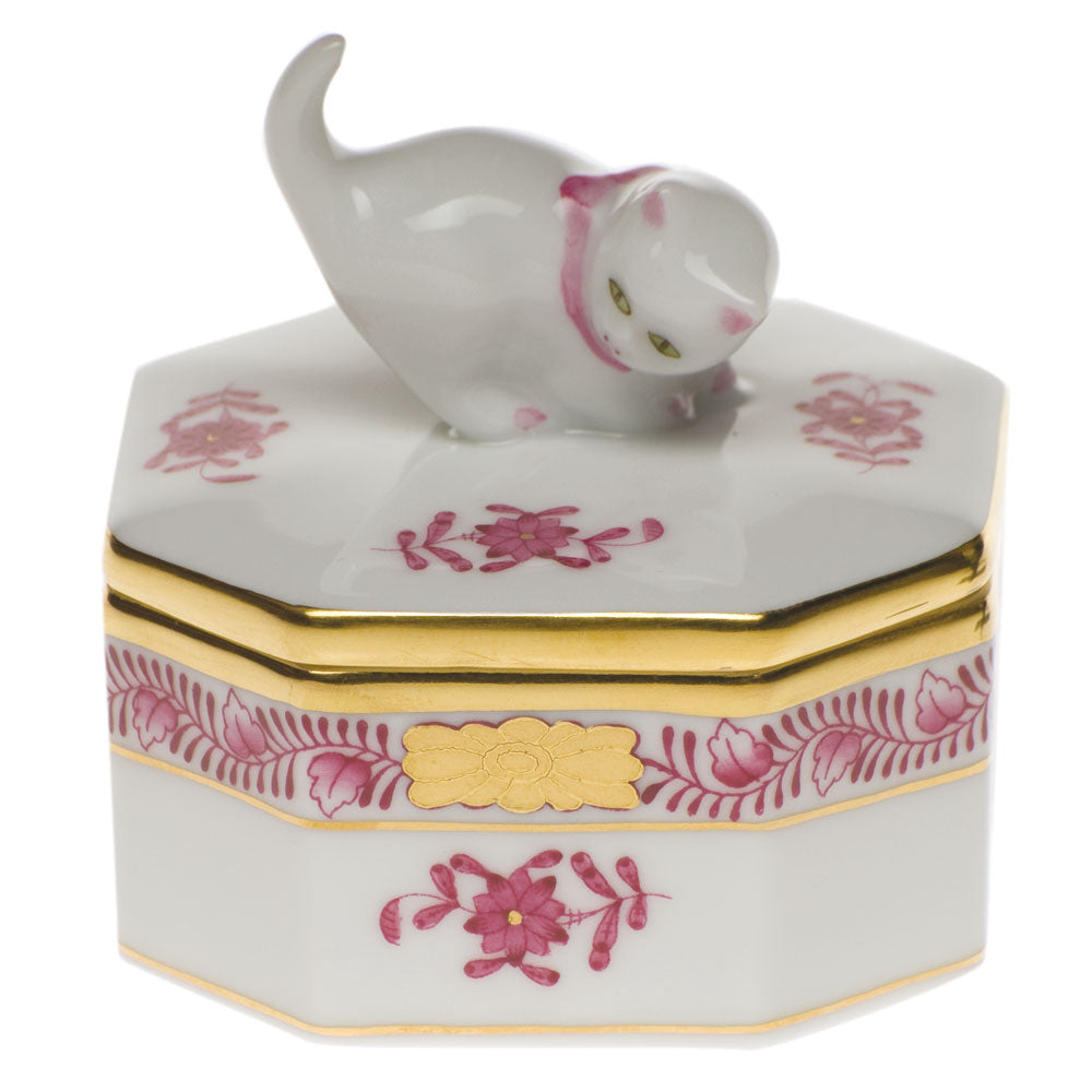 Herend Chinese Bouquet Raspberry Small Octagonal Box - Cat 2.5"l X 2.5"w - Raspberry
