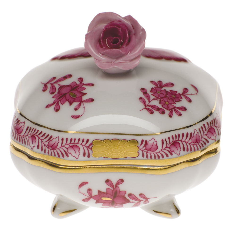 Herend Chinese Bouquet Raspberry Cov Bonbon W/rose 3"sq - Raspberry