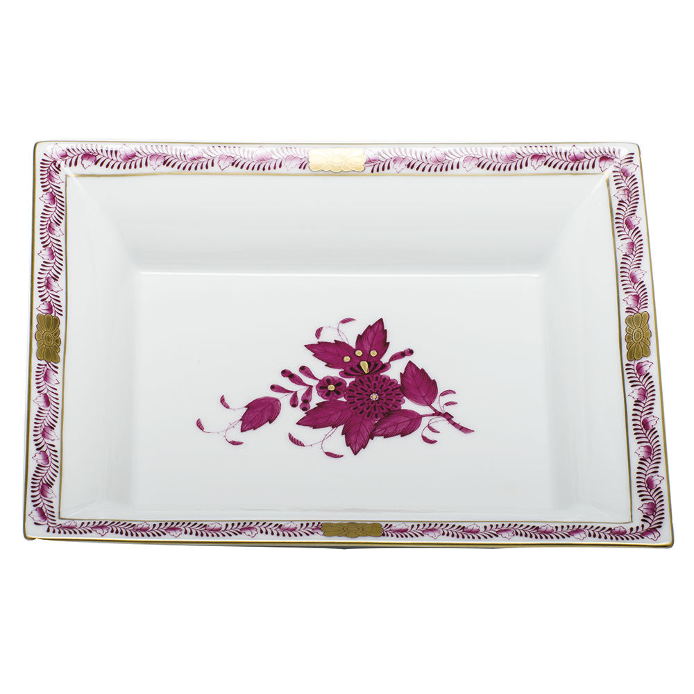 Herend Chinese Bouquet Raspberry Jewelry Tray 7.5"l X 6.25"w