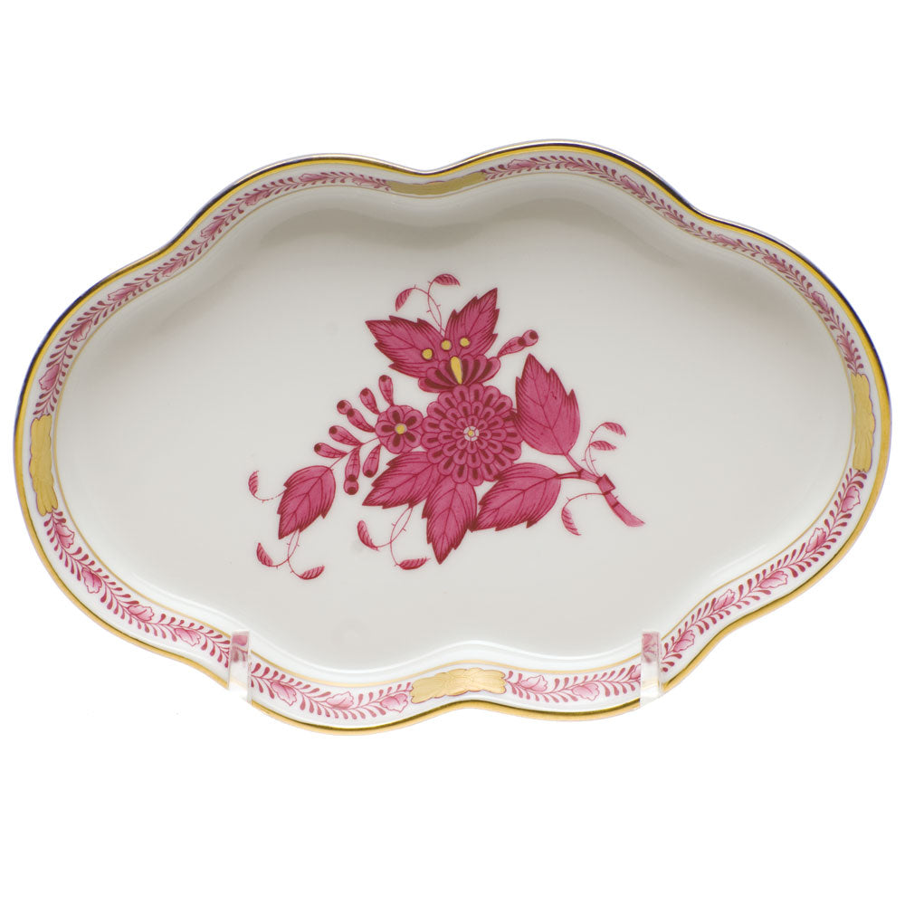 Herend Chinese Bouquet Raspberry Small Scalloped Tray 5.5"l - Raspberry