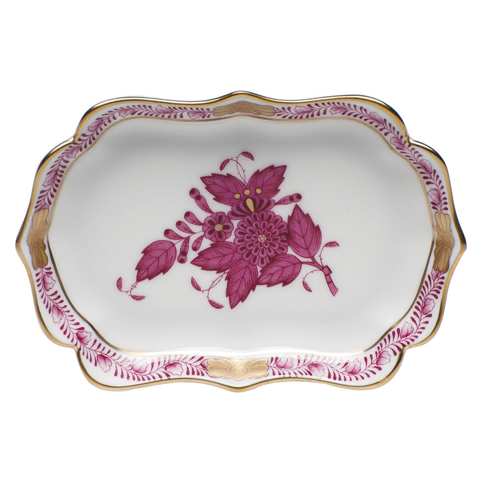 Herend Chinese Bouquet Raspberry Mini Scalloped Tray 4.25"l X 3"w - Raspberry