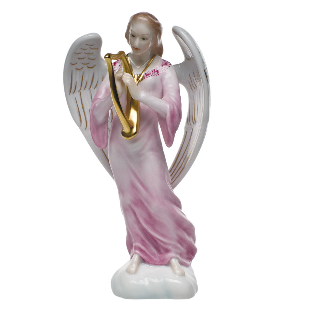 Herend Chinese Bqt Garland Raspbry Angel With Harp 2.75"l X 7.5"h