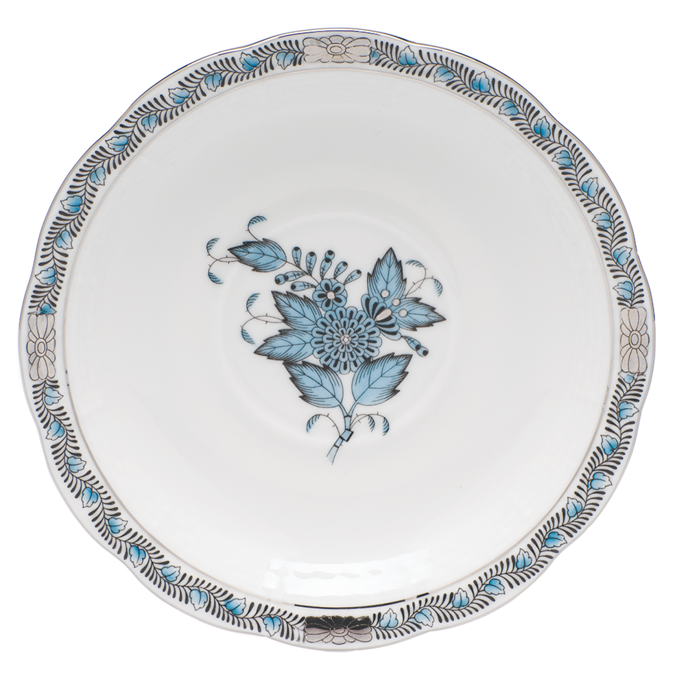 Chin Bqt Turquoise & Platinum Tea Saucer 6"d - Turquoise & Platinum