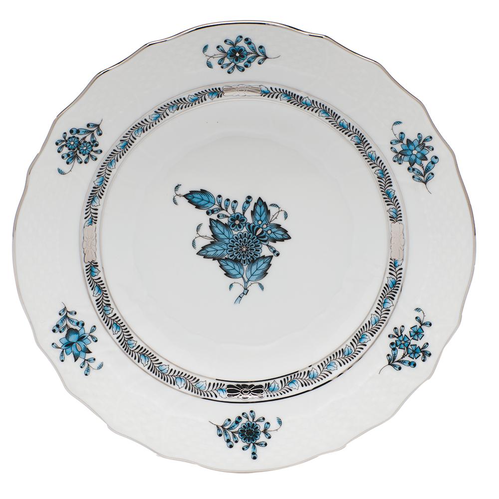 Chin Bqt Turquoise & Platinum Salad Plate 7.5"d - Turquoise & Platinum