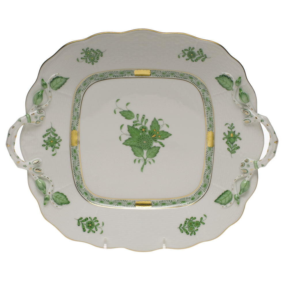 Herend Chinese Bouquet Green Square Cake Plate W/handles 9.5"sq - Green