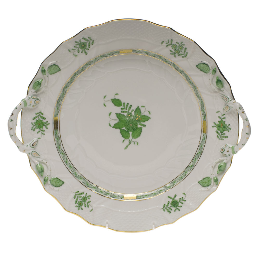 Herend Chinese Bouquet Green Chop Plate W/handles 12"d - Green