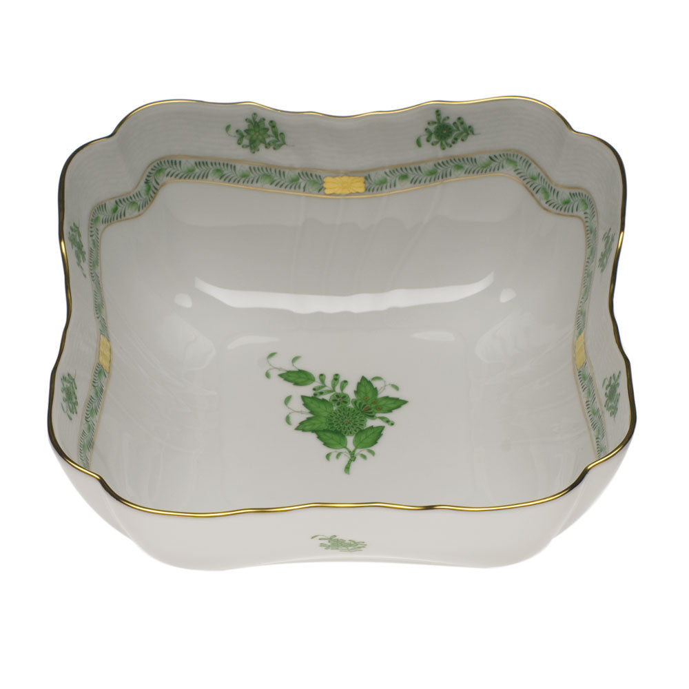 Herend Chinese Bouquet Green Square Salad Bowl 10"sq - Green