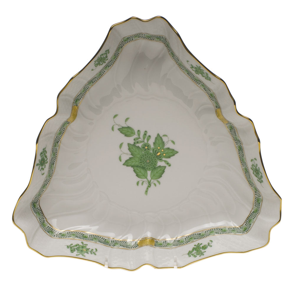 Herend Chinese Bouquet Green Triangle Dish 9.5"l - Green