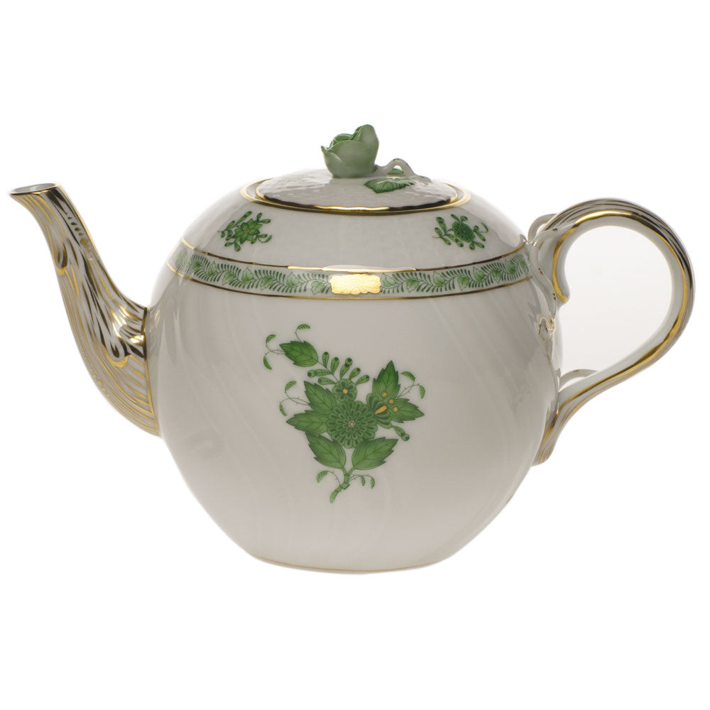 Herend Chinese Bouquet Green Tea Pot W/rose (36 Oz) 5.5"h - Green