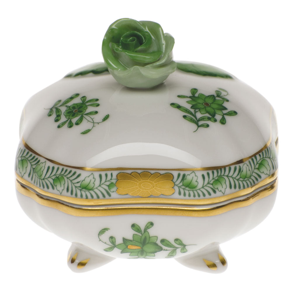 Herend Chinese Bouquet Green Cov Bonbon W/rose 3"sq - Green
