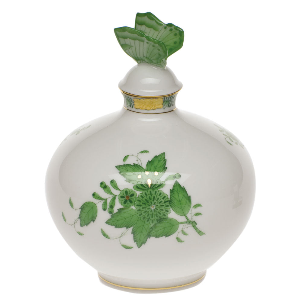 Herend Chinese Bouquet Green Perfume W/butterfly 4"w X 5"h - Green