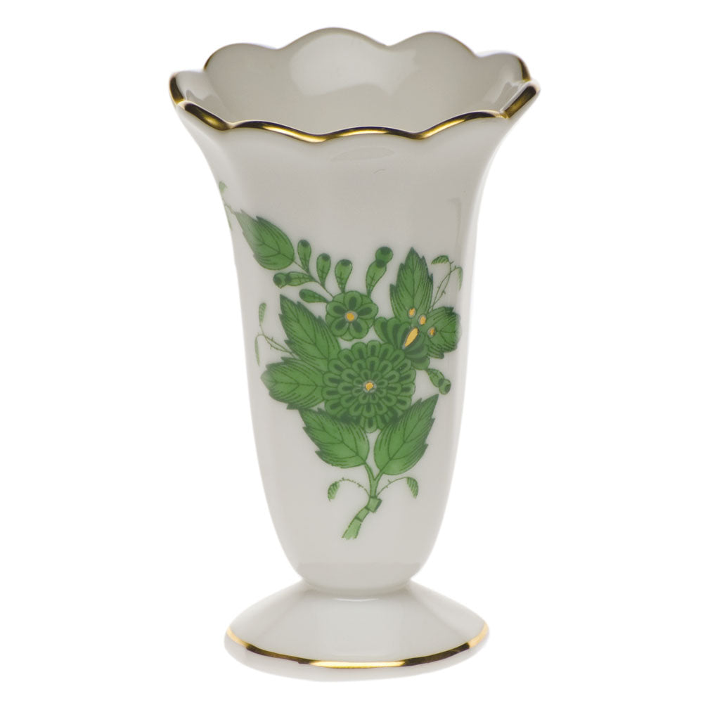 Herend Chinese Bouquet Green Scalloped Bud Vase 2.5"h - Green