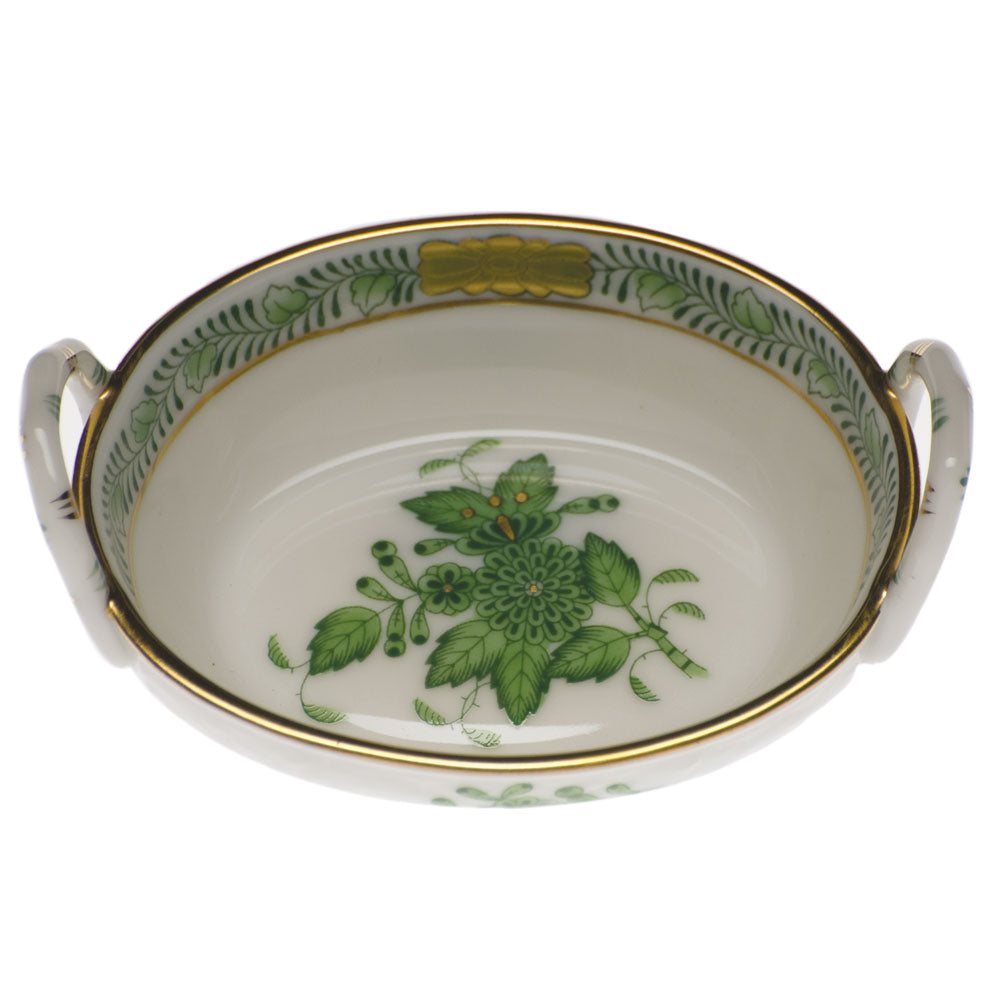 Herend Chinese Bouquet Green Small Basket W/handles 2.75"l X 2.25"w - Green