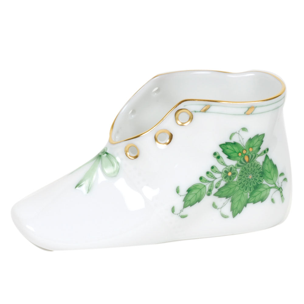 Herend Chinese Bouquet Green Baby Shoe 4.5"l X 2.75"h - Green
